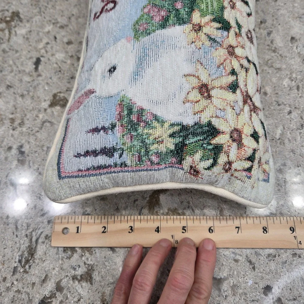 Vintage‎ Tapestry Bunny Accent Pillow Some Bunny Loves You Easter Decor 12x8